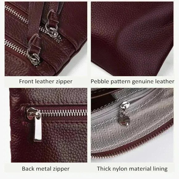 New befen pebbled Leather Crossbody Bag, Burgundy adjustable strap - Picture 3 of 10